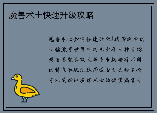 魔兽术士快速升级攻略